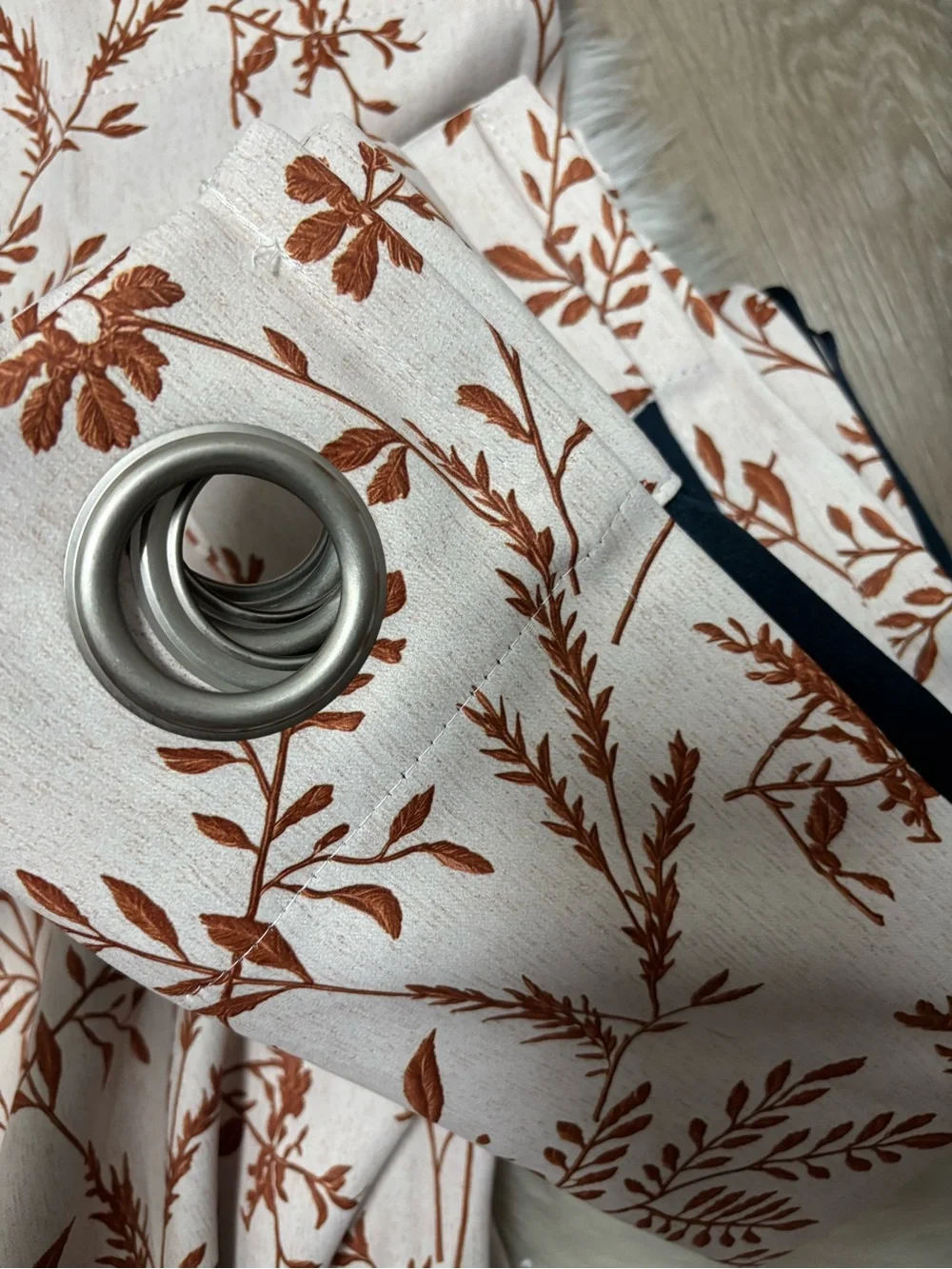 Floral Printed Grommet Curtains in Cream and Brown - Unbrandedu size W52”x L96”